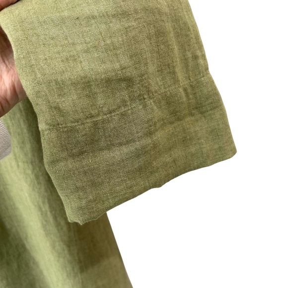 FLAX women’s linen button up tunic top M green 3/4 sleeves lagenlook - Picture 5 of 8